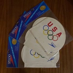 Set of 3 - Speedo latex swim caps. Olympic Rings.